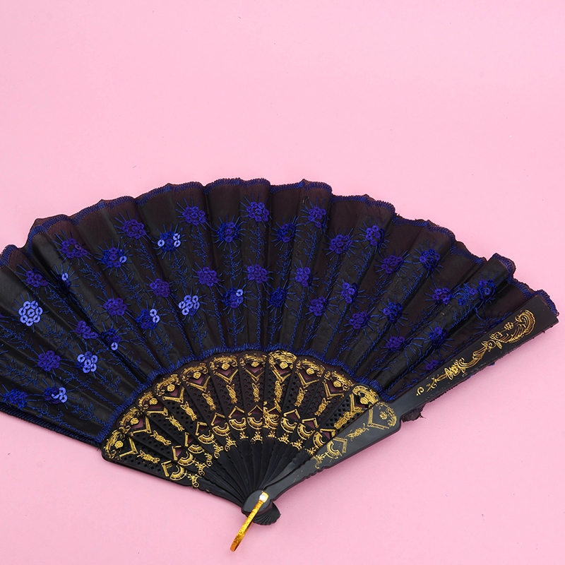 Cierre de Bordado de Vara Negra Folding Fan 4