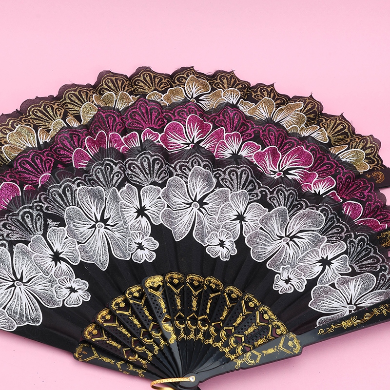 Ventilador de Flor Plegable de Varilla Negra 3