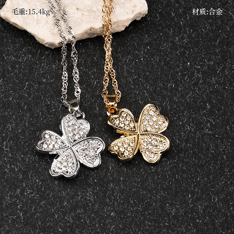 Diamantes Collar de Corazón de Cuatro Hojas