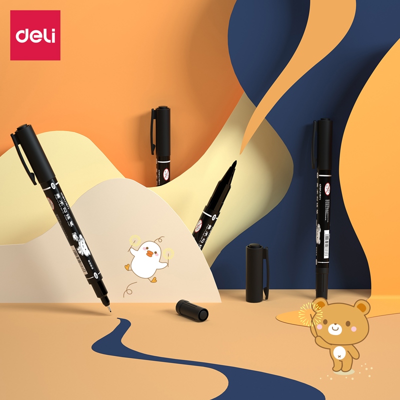 Deli S563 Color Doble Cabeza Gouline Pen (Black)