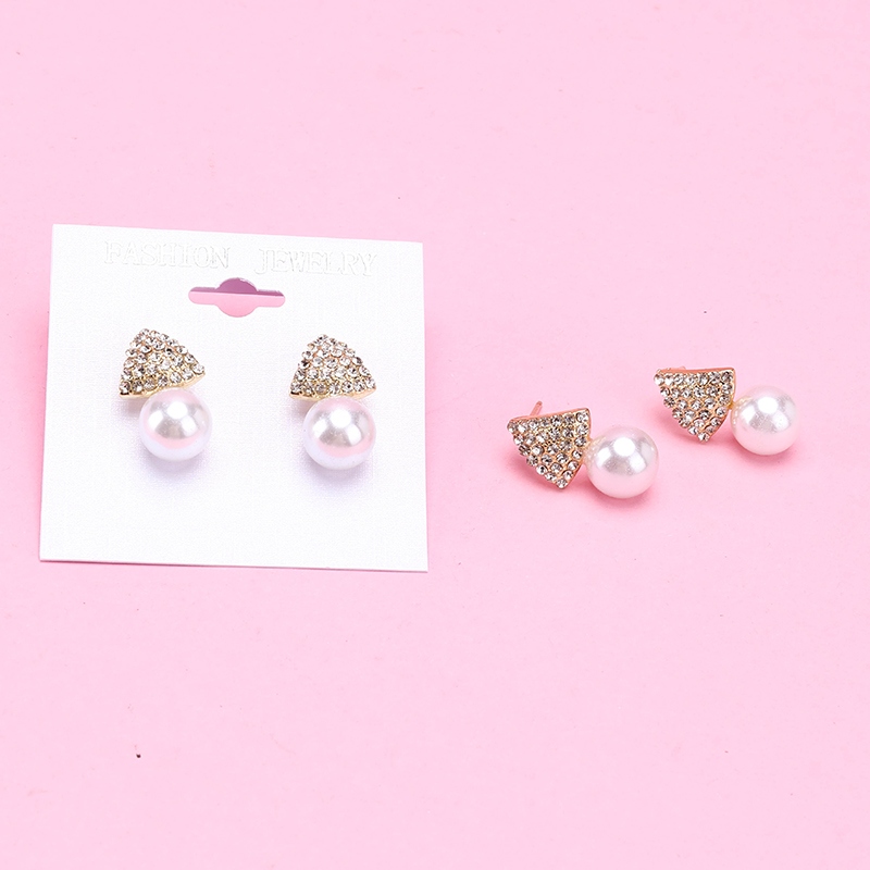 Pendientes de Perlas de Triángulo de Diamante Completo 3