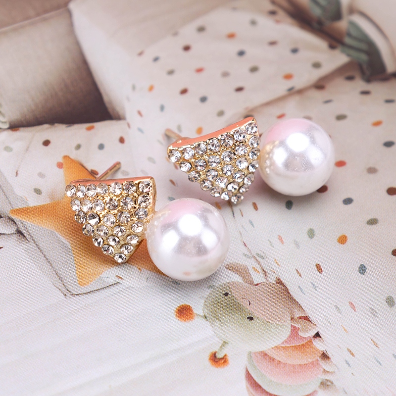Pendientes de Perlas de Triángulo de Diamante Completo 4