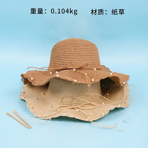 Francés Retro Pearl Brim Woven Sombrero
