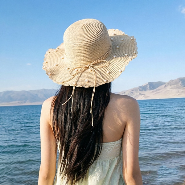 Francés Retro Pearl Brim Woven Sombrero 5