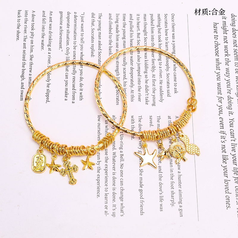 Pulsera de Disco Colgante de Oro Vintage
