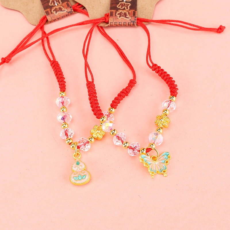 Pulsera de Cuerda Roja de Cristal de Gota de Oro 3