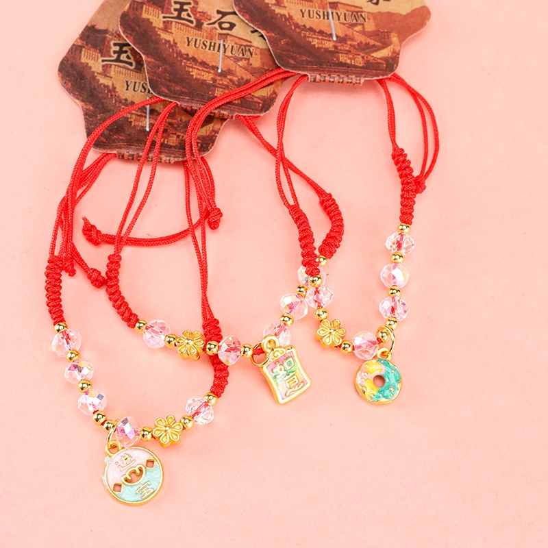 Pulsera de Cuerda Roja de Cristal de Gota de Oro 4