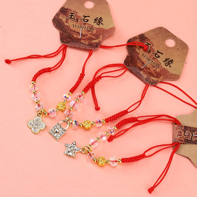 Cristal de Diamante Accesorios de Cuerda Roja Pulsera 4