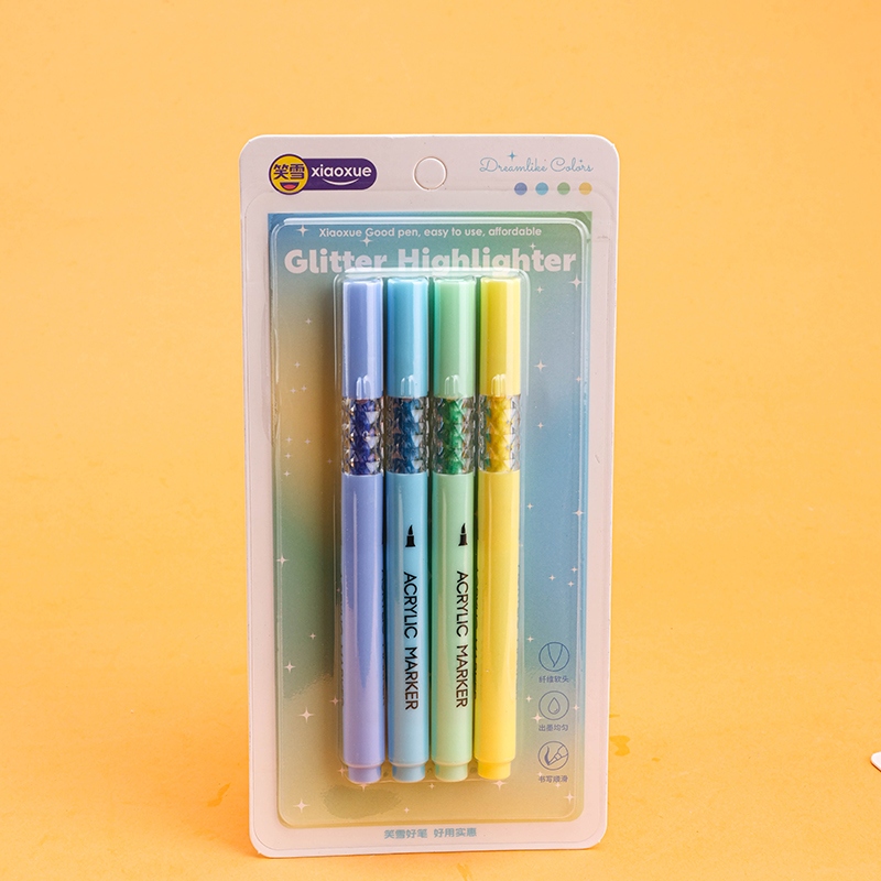 XX-6666 Four Soft Head Propylene Glitter Highlighter SET (432) 3