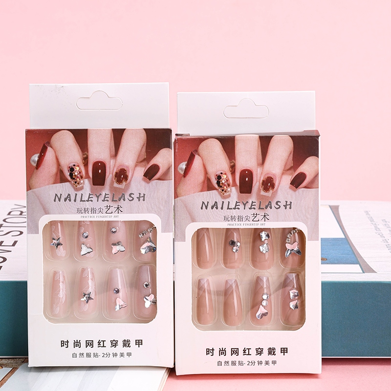 YY-01 Diamond Peach Fake Nails 3