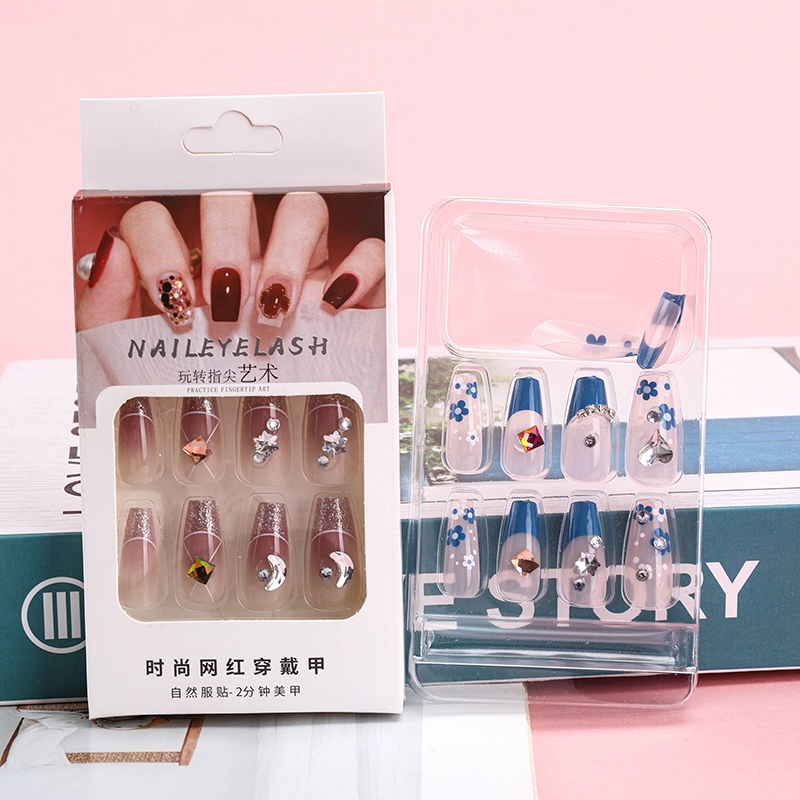 YY-01 Diamond Peach Fake Nails 4
