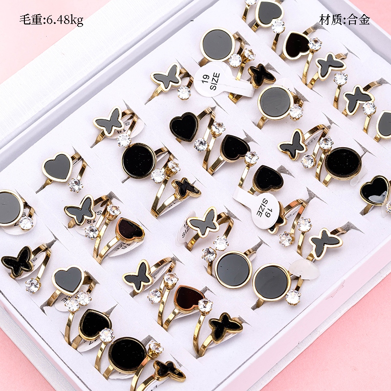 Black Rhinestone Accesorios Styling Ring