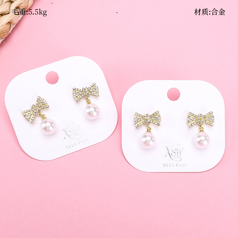 Pendientes Full Diamond Bow-tie Pearl 2