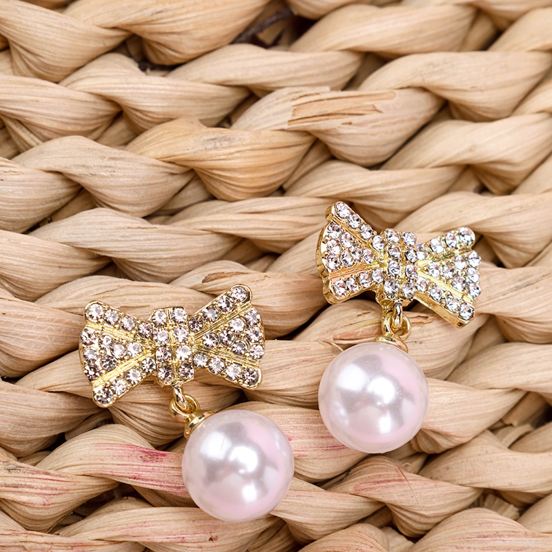 Pendientes Full Diamond Bow-tie Pearl 3