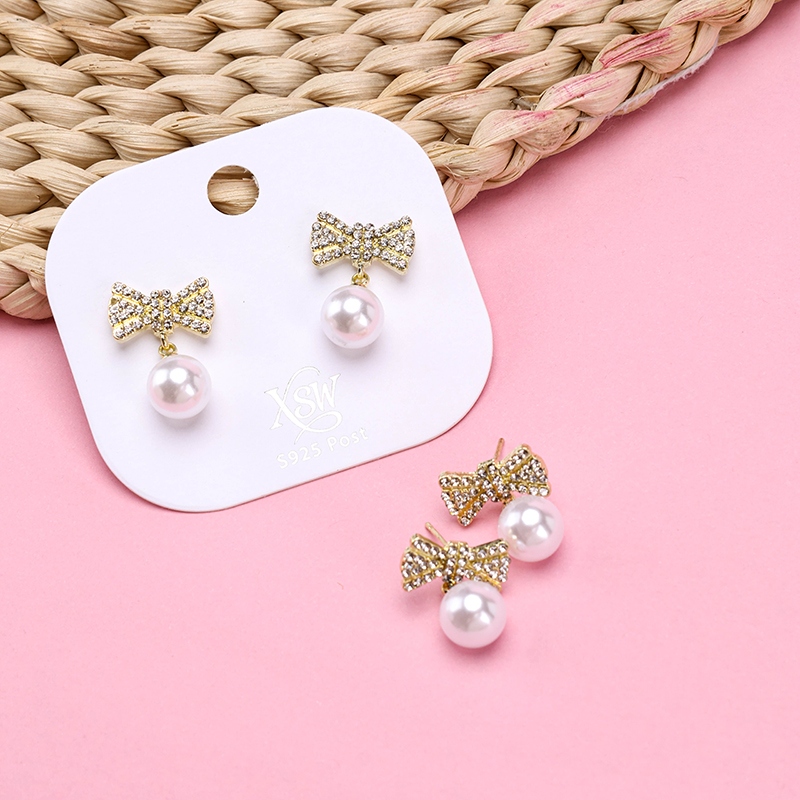Pendientes Full Diamond Bow-tie Pearl 4