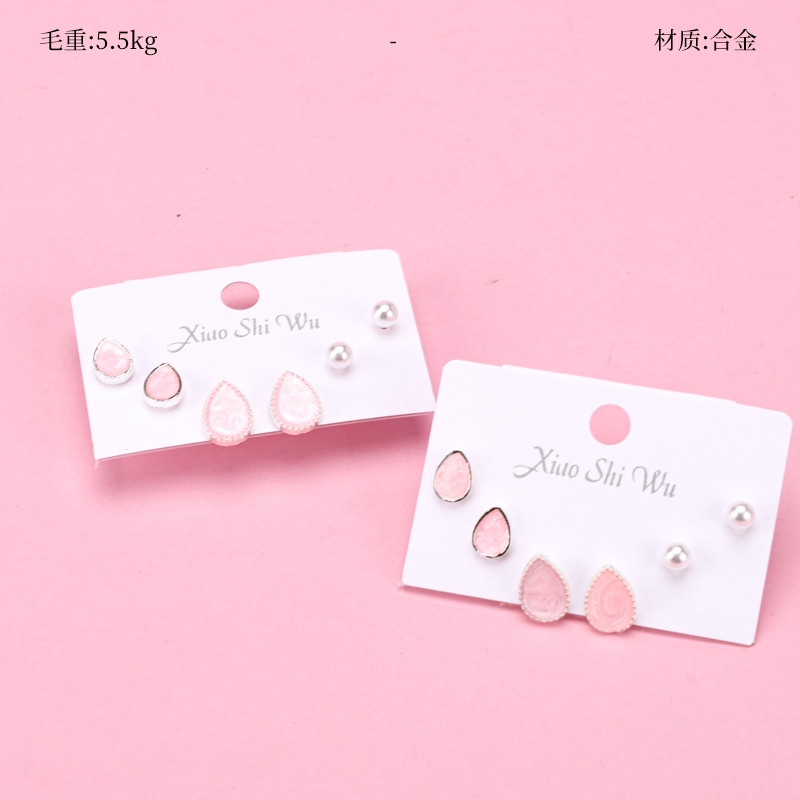 Tres Pares de Pendientes de Perlas Con Gotas de Aceite 2