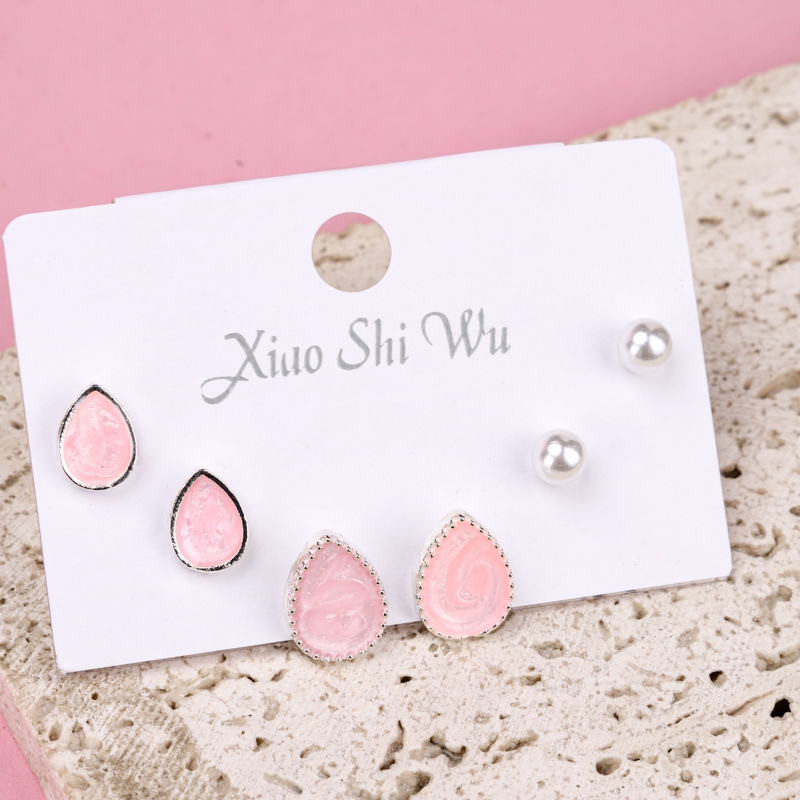 Tres Pares de Pendientes de Perlas Con Gotas de Aceite 3