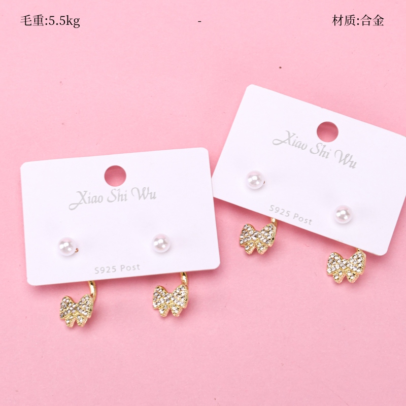 Pendientes Full Diamond Bow Pearl 2