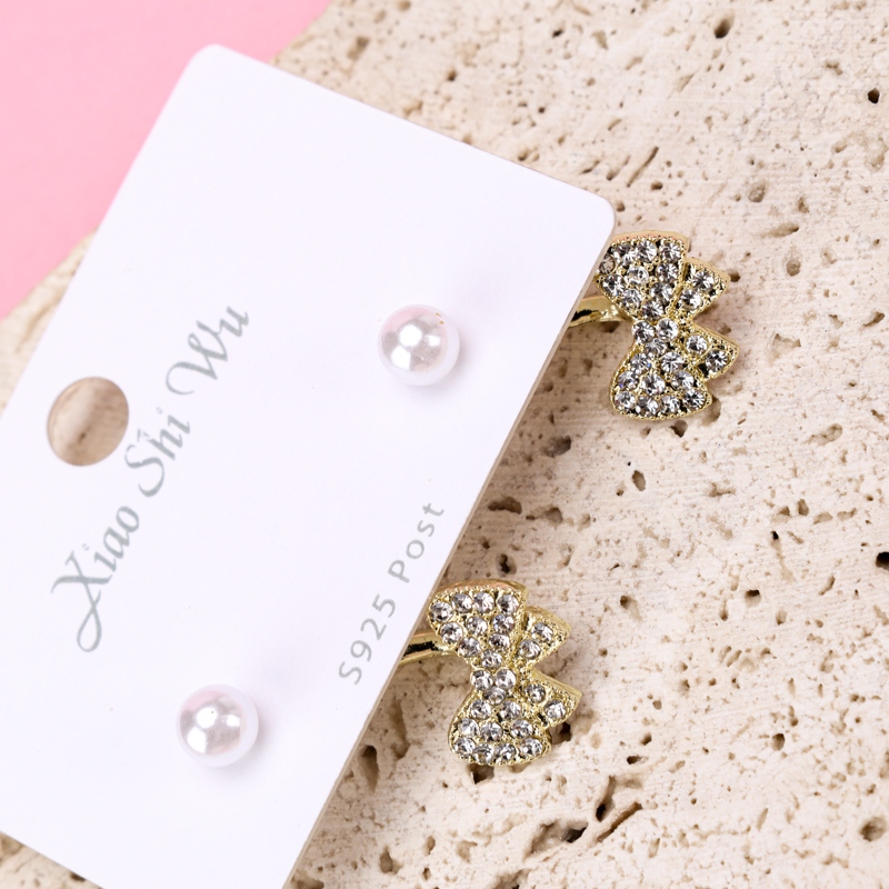 Pendientes Full Diamond Bow Pearl 3