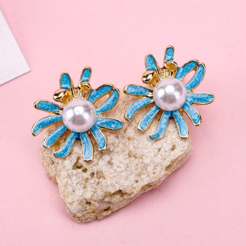 Estilo Coreano Gota Glaze Daisy Stud Pendientes 3