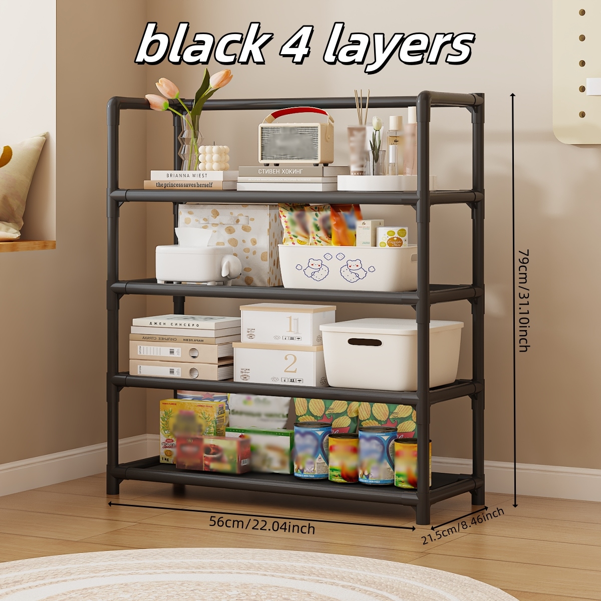 3301 Rack de Almacenamiento 60 (Cuatro Capas Negras)