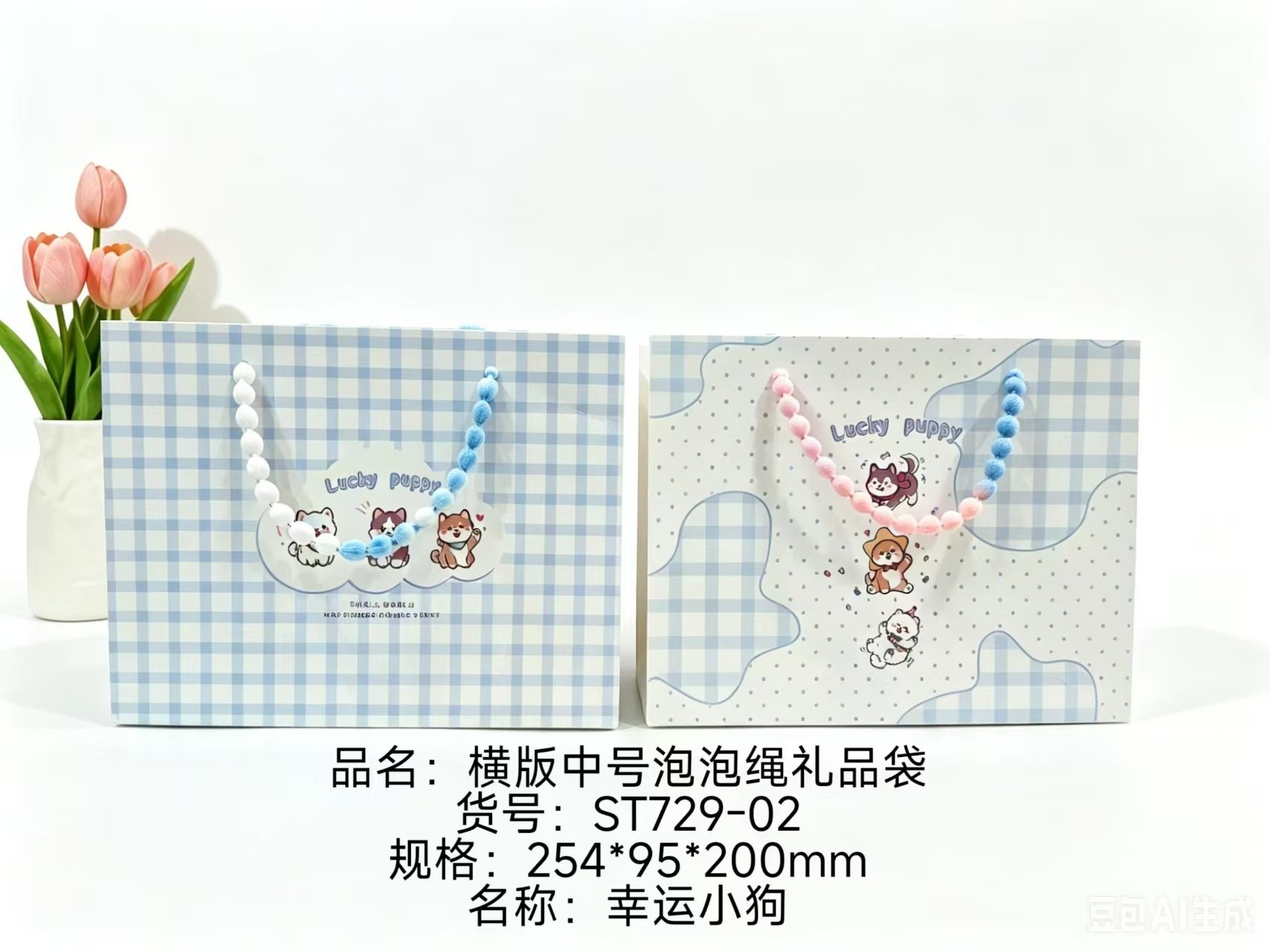 ST729-02 Medium Horizontal Bubble Rope Lucky Dog Gift Bag 2