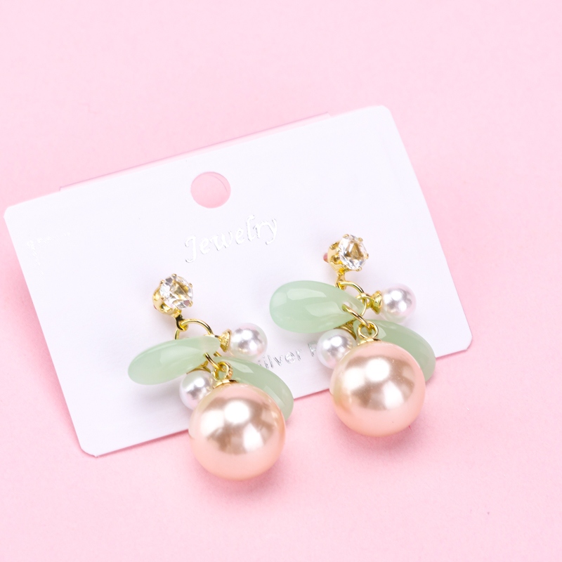 Long Imitación Jade Pendientes Perla Stud 3