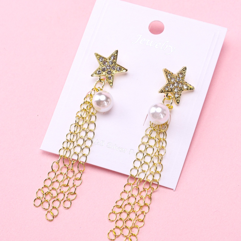 Pendientes Largo Perla Rhinestone 4