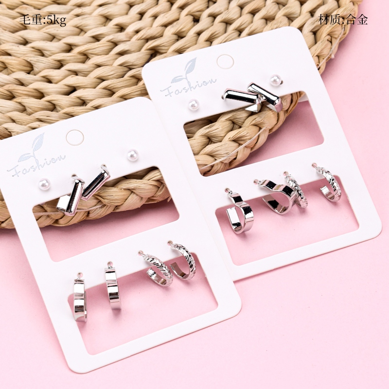 Simples Tres Pares de Pendientes de Combinación de Anillo de Plata (Oro y Plata) 3