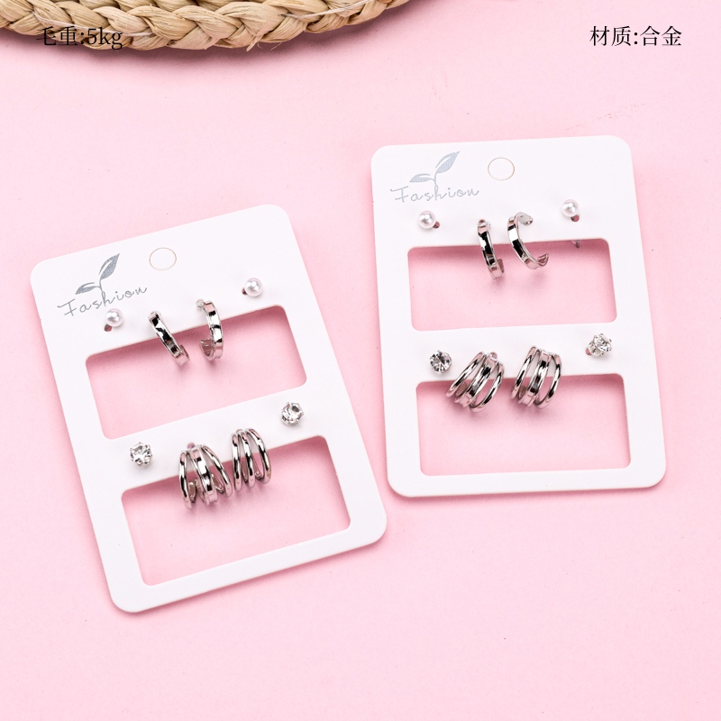 Dos Pares Simples de Pendientes de Combinación de Anillo de Plata