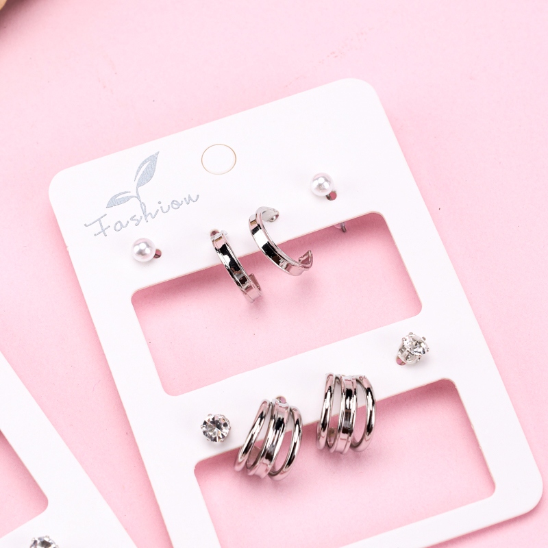 Dos Pares Simples de Pendientes de Combinación de Anillo de Plata 3