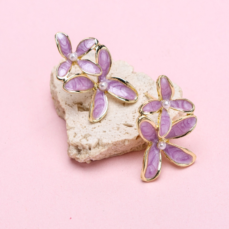 Larga Moda Gota de Glaze Flor Pendientes Stud 4