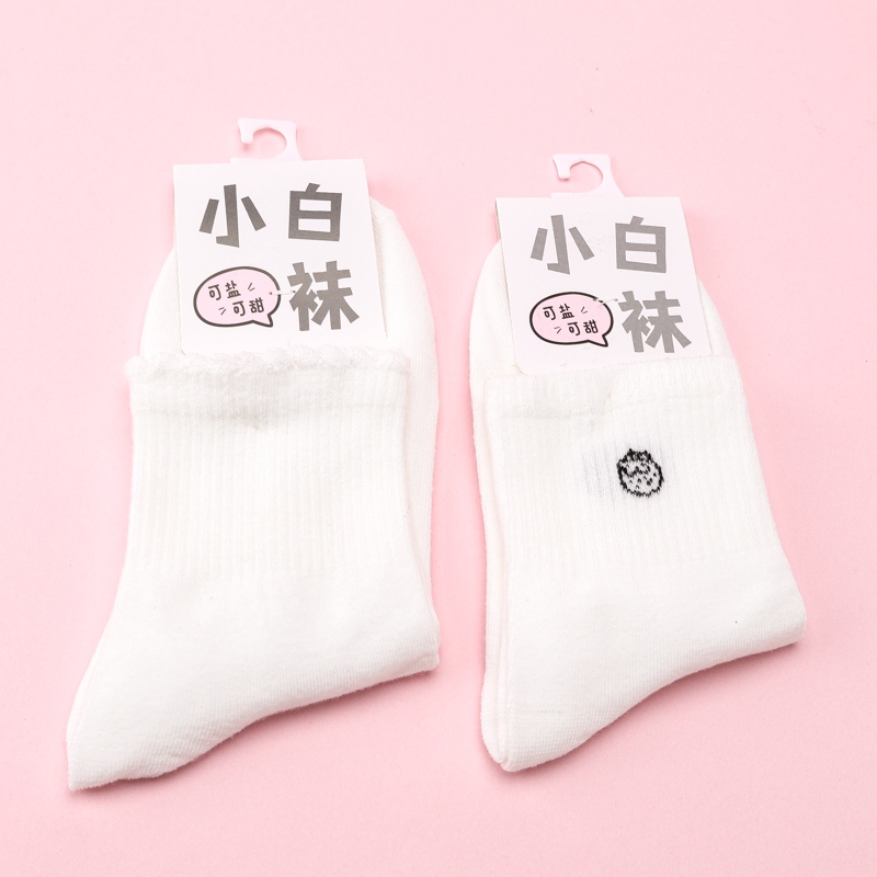 Wanghong Señoras Calcetines de Algodón Blanco 4
