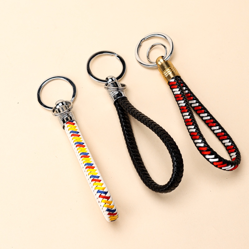 Tejido de Cuero de la Cuerda Keychain 3