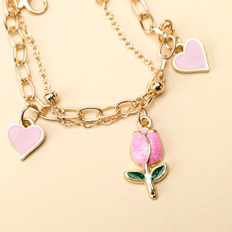 Doble Capa Gota Peach Corazón Accesorios Pulsera 4