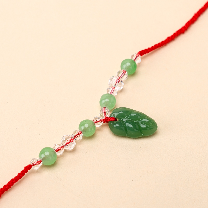 Imitación Jade Colgante Verde Cuentas Tobillo de Cuerda Roja 3