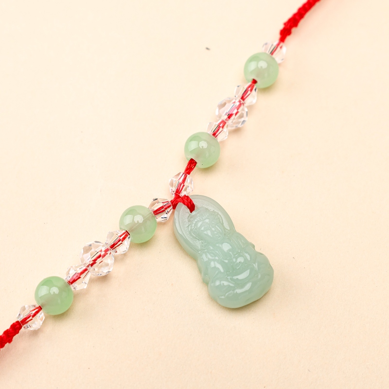 Imitación Jade Colgante Verde Cuentas Tobillo de Cuerda Roja 4