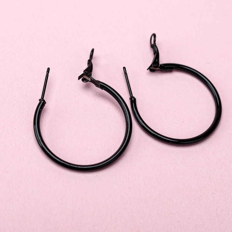 Pendientes Largos Simples Negro (Pequeño Anillo) 3