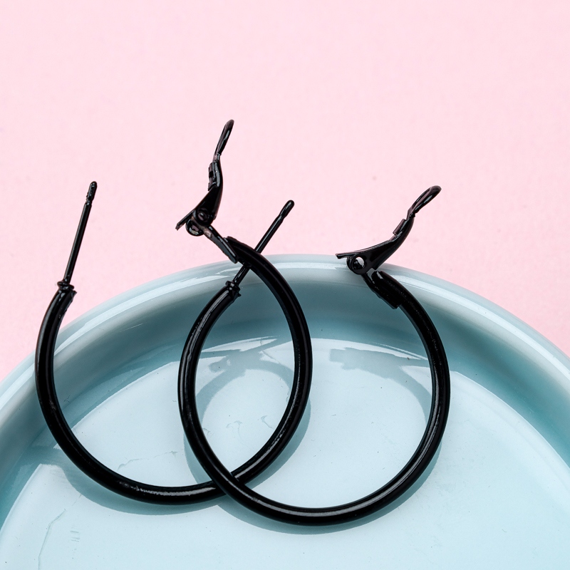 Pendientes Largos Simples Negro (Pequeño Anillo) 4