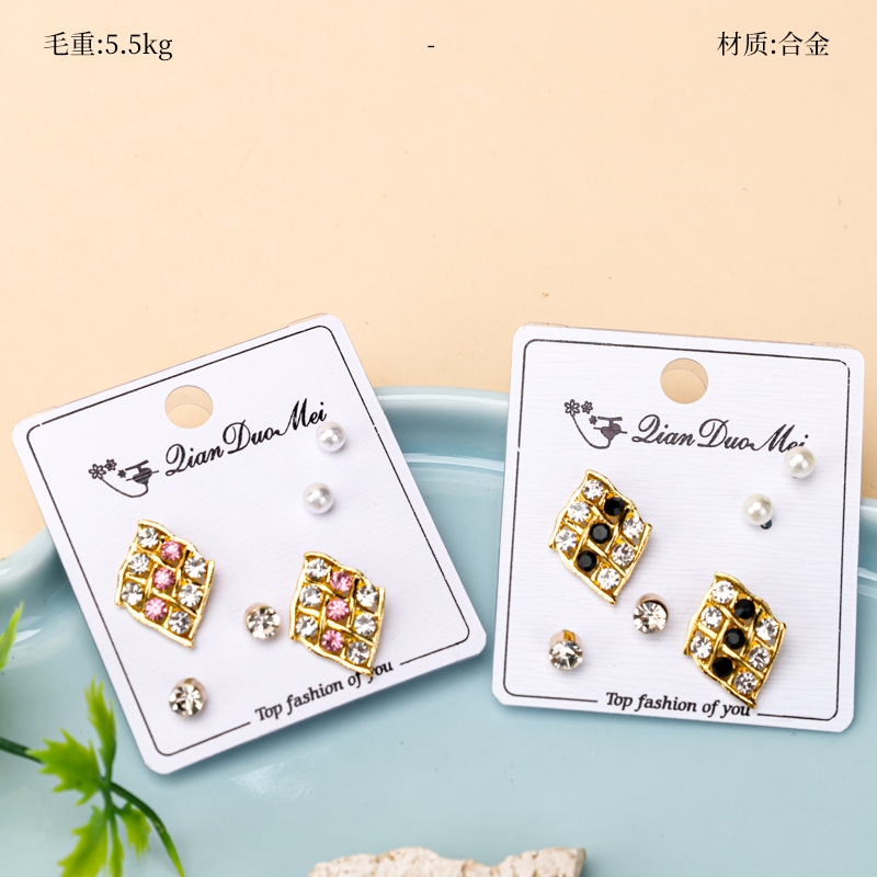 Pendientes de Taladro Largos de Punto de Diamante (3 Pares)