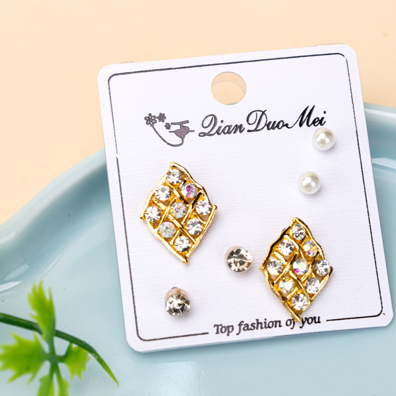 Pendientes de Taladro Largos de Punto de Diamante (3 Pares) 3