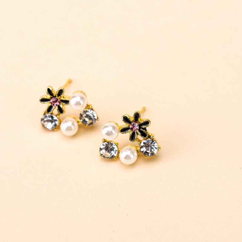 Pendientes de Chrysanthemum Negro de Larga Perla (3 Pares) 4