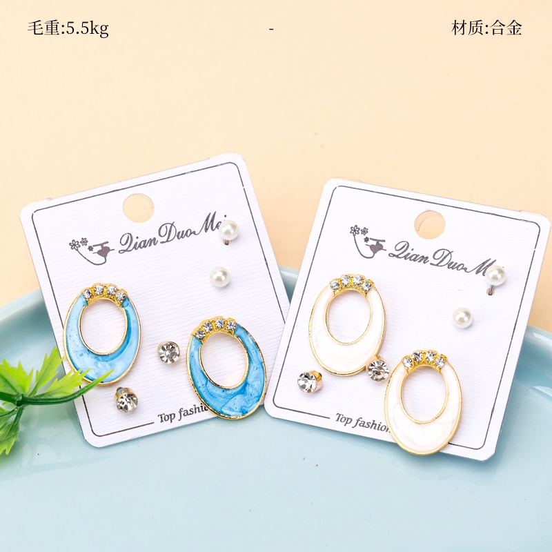 Pendientes Largos Ovalados de Forma Ovalada (3 Pares)