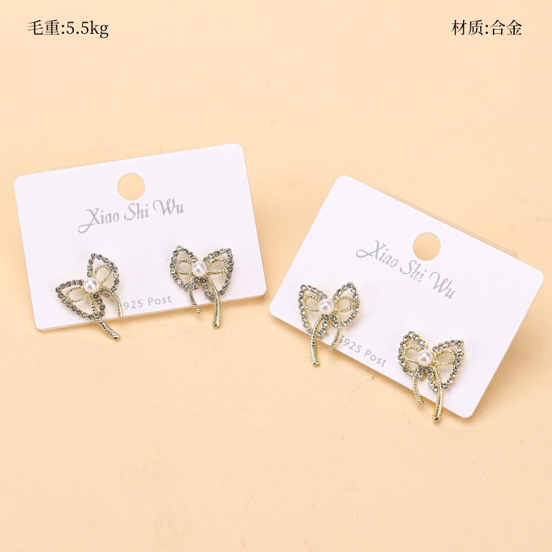 Moda Perla Rhinestone Arco Pendientes