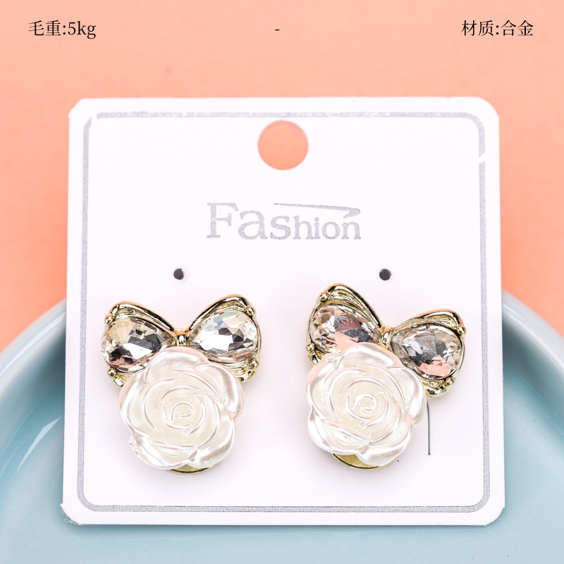 Long Zircon Bow-tie Flower Stud Pendientes 2