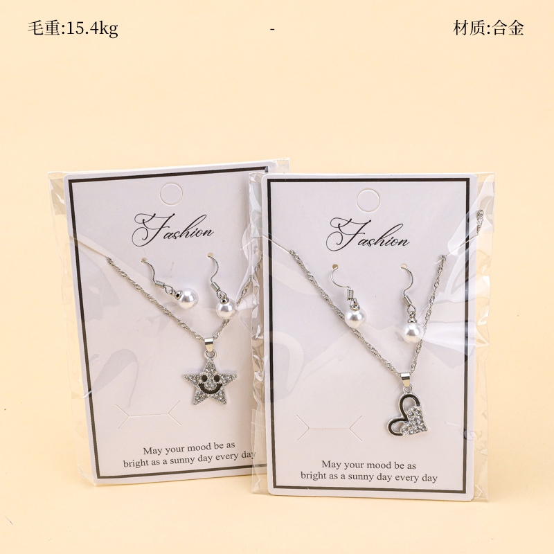 Pendientes de Perlas Gota de Aceite Collar de Diamante Combinación 2