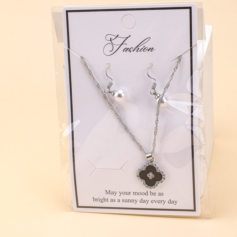 Pendientes de Perlas Gota de Aceite Collar de Diamante Combinación 3