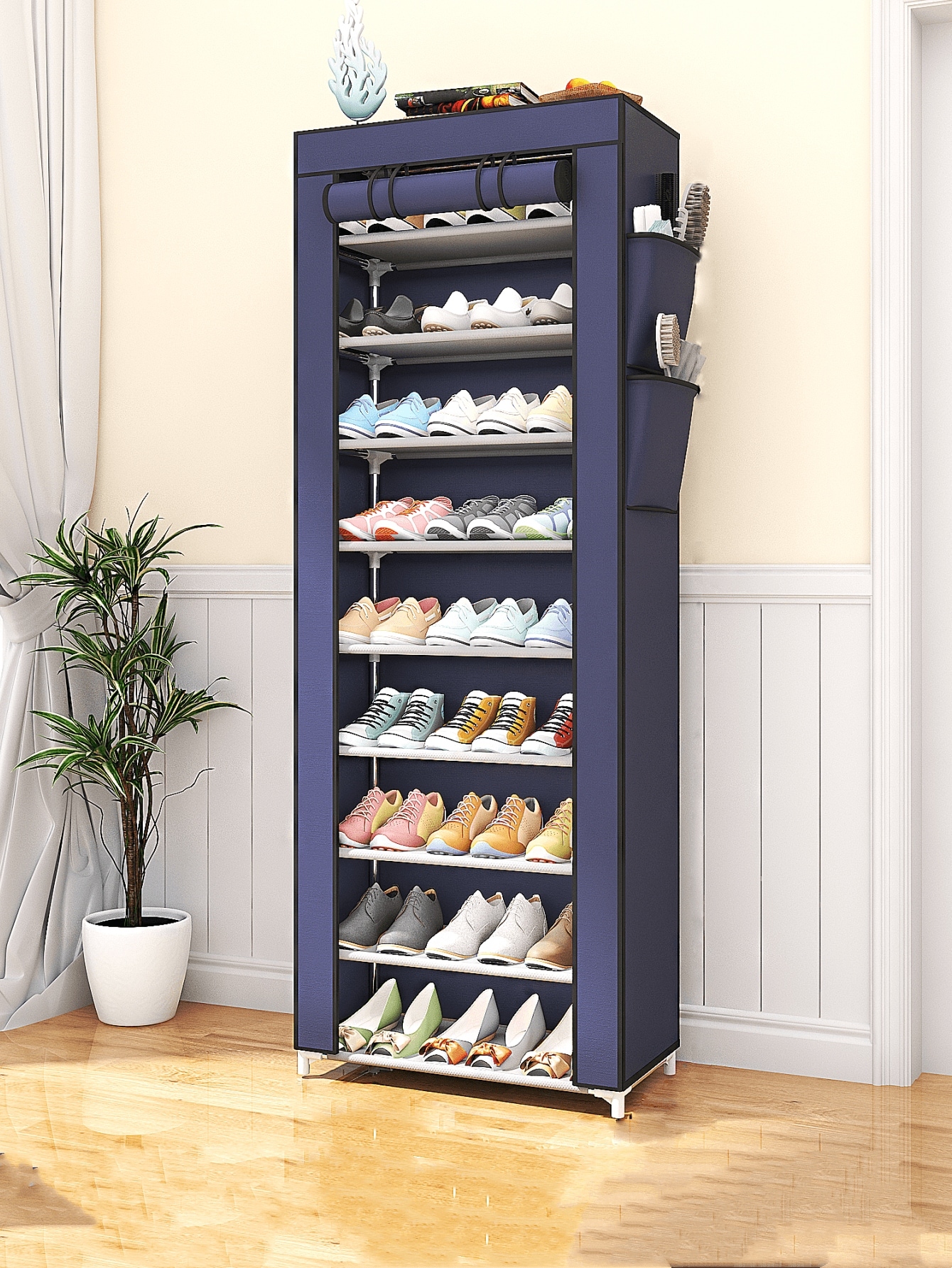8806 Caja de Zapatos Resistente Al Polvo (10 Capas de Azul Marino) 2