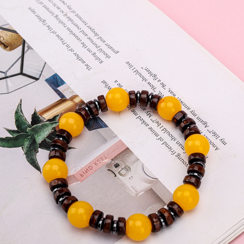 Pulsera de Cuentas Amarilla de Madera Nueva 3