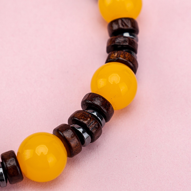 Pulsera de Cuentas Amarilla de Madera Nueva 4